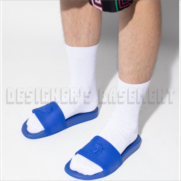 VERSACE men 41 EU - 8 US Royal Blue Rubber Medusa head FLIP-FLOP slide sandals - Picture 9 of 11